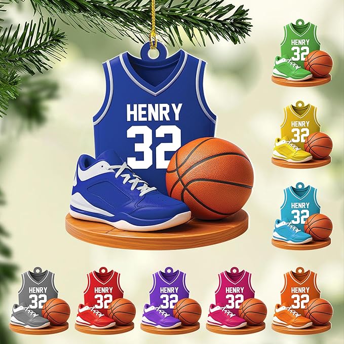Personalized Basketball Christmas Ornament – Custom Name Acrylic Ornament, Sports Holiday Decoration, Basketball Player Gift N12