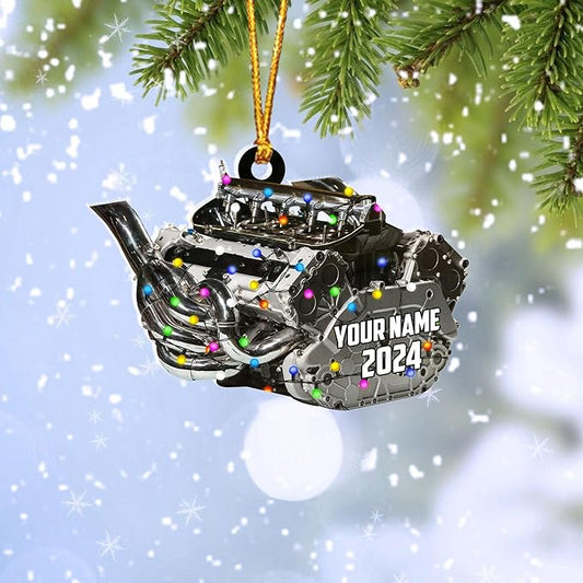 Personalized Drag Racing Christmas Ornament – Custom Hot Rod Engine Acrylic Ornament, Mechanic Automotive Gift, Power Tool Racecar Decoration for Racing Lovers TDR4