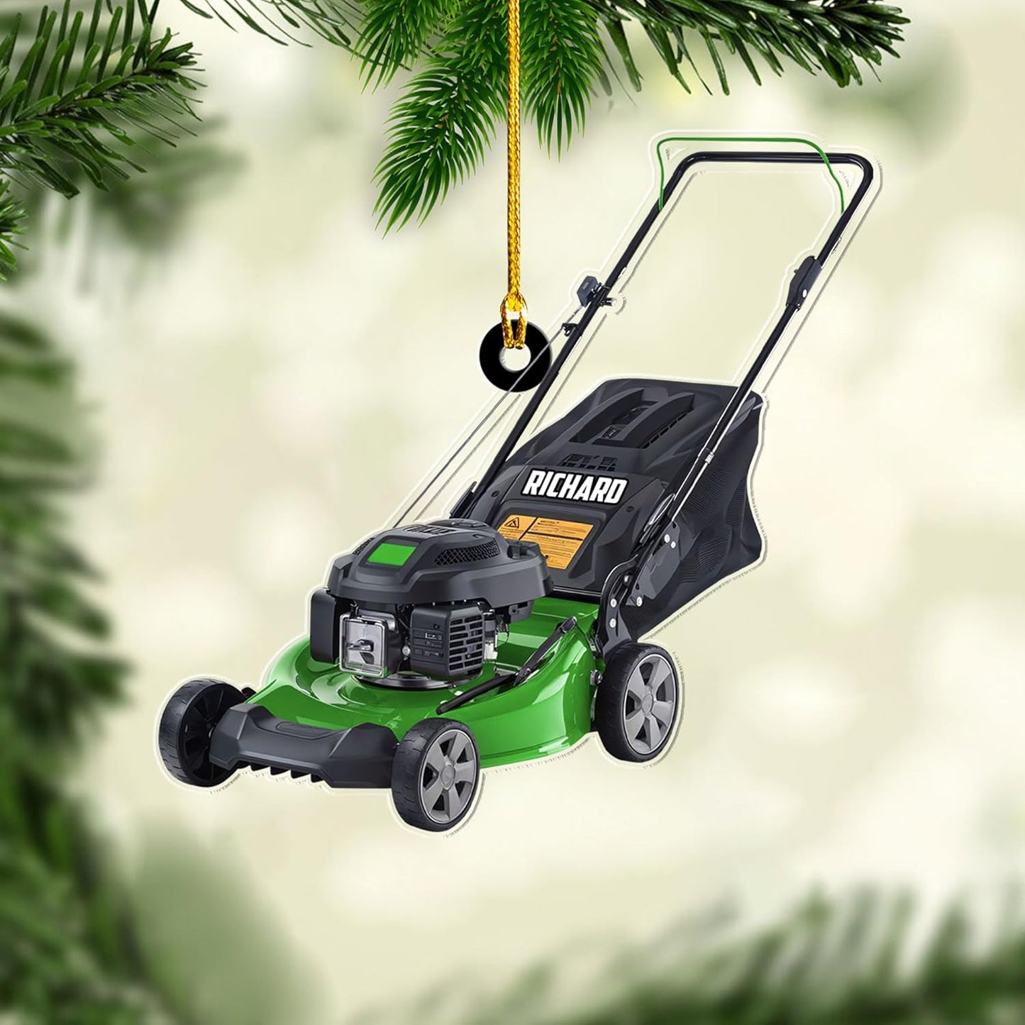 Personalized Lawn Mower Christmas Ornament | Custom Name Gardening Holiday Keepsake Gift for Gardeners & Lawn Care Workers TG59