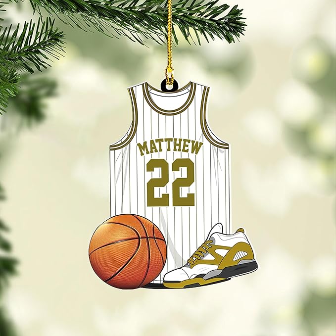 Personalized Basketball Christmas Ornament – Custom Name Acrylic Ornament, Sports Holiday Decoration, Basketball Player Gift N05