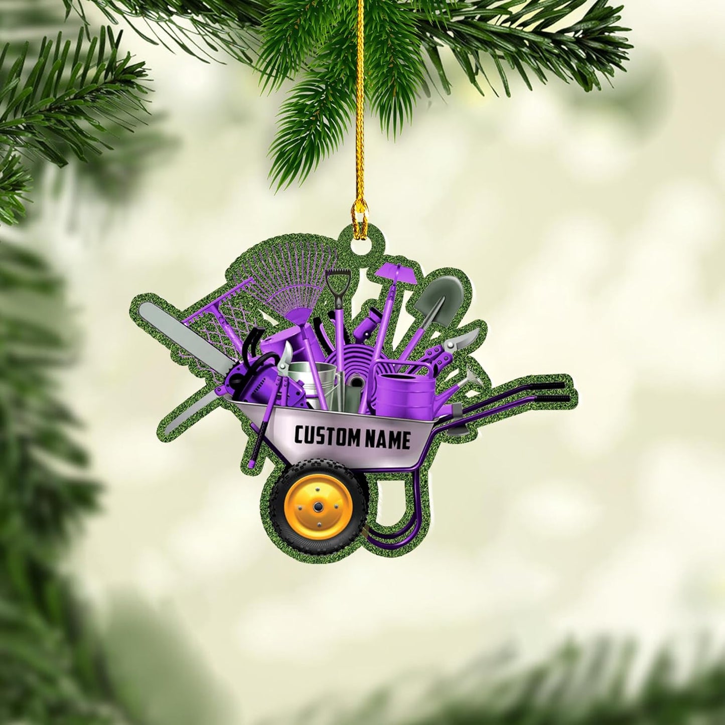 Personalized Gardening Acrylic Ornament – Custom Name Garden Tools Christmas Tree Decoration for Gardeners & Plant Lovers TG8