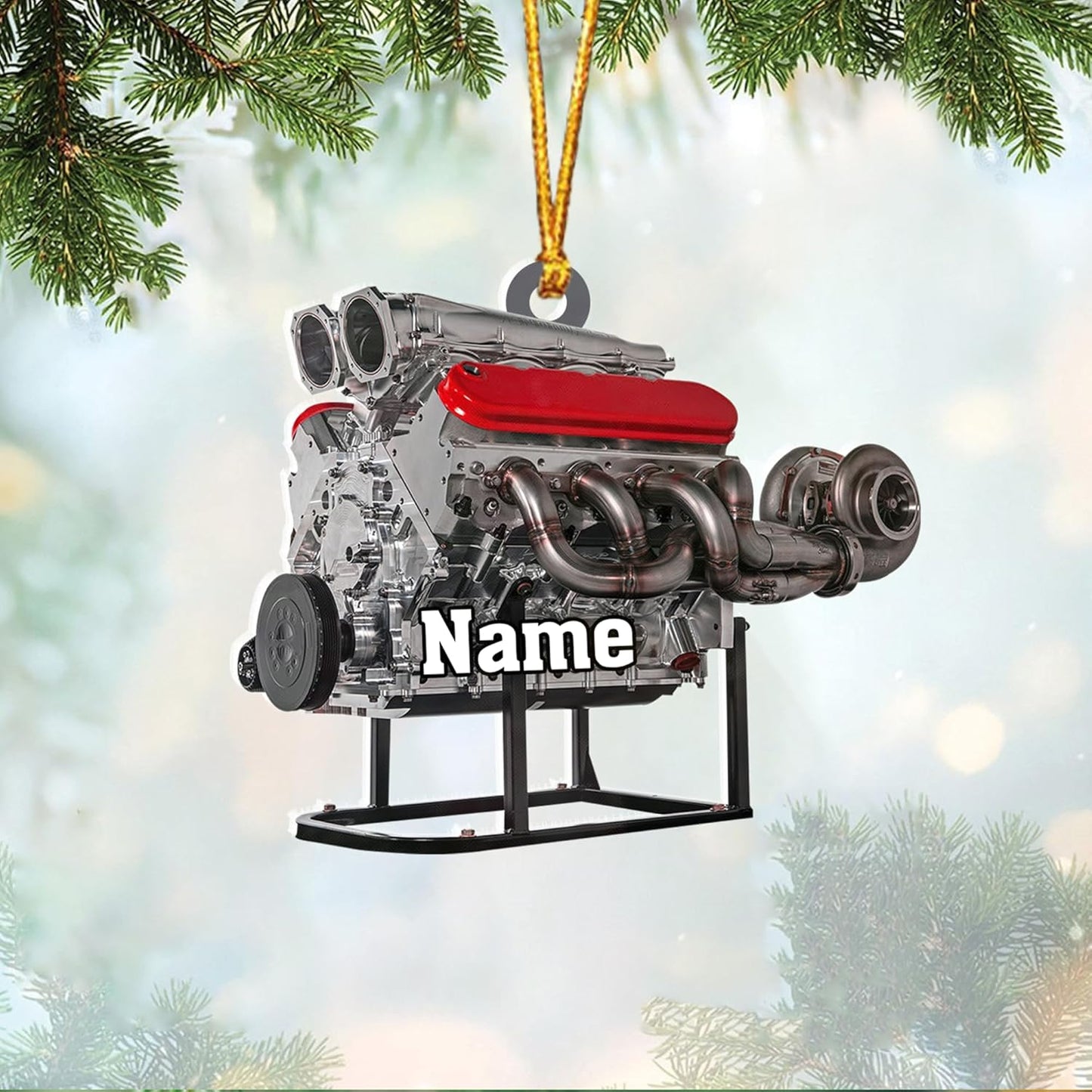 Custom Name Drag Racer Ornament – Personalized Acrylic Engine Design, Power Tool Themed Christmas Gift TDR19
