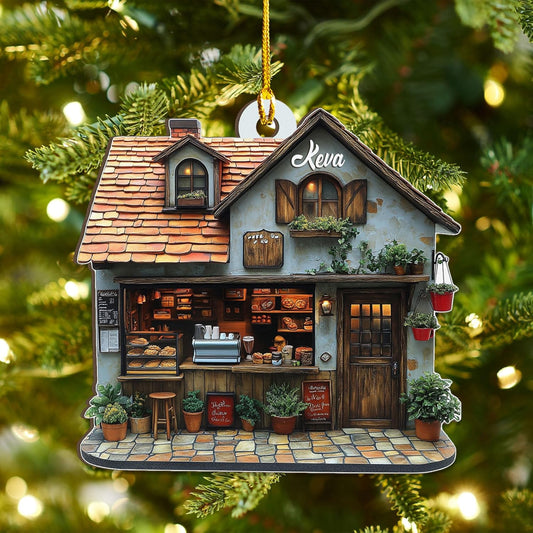 Personalized Coffee House Ornament – Unique Holiday Keepsake for Coffee Lover TC16
