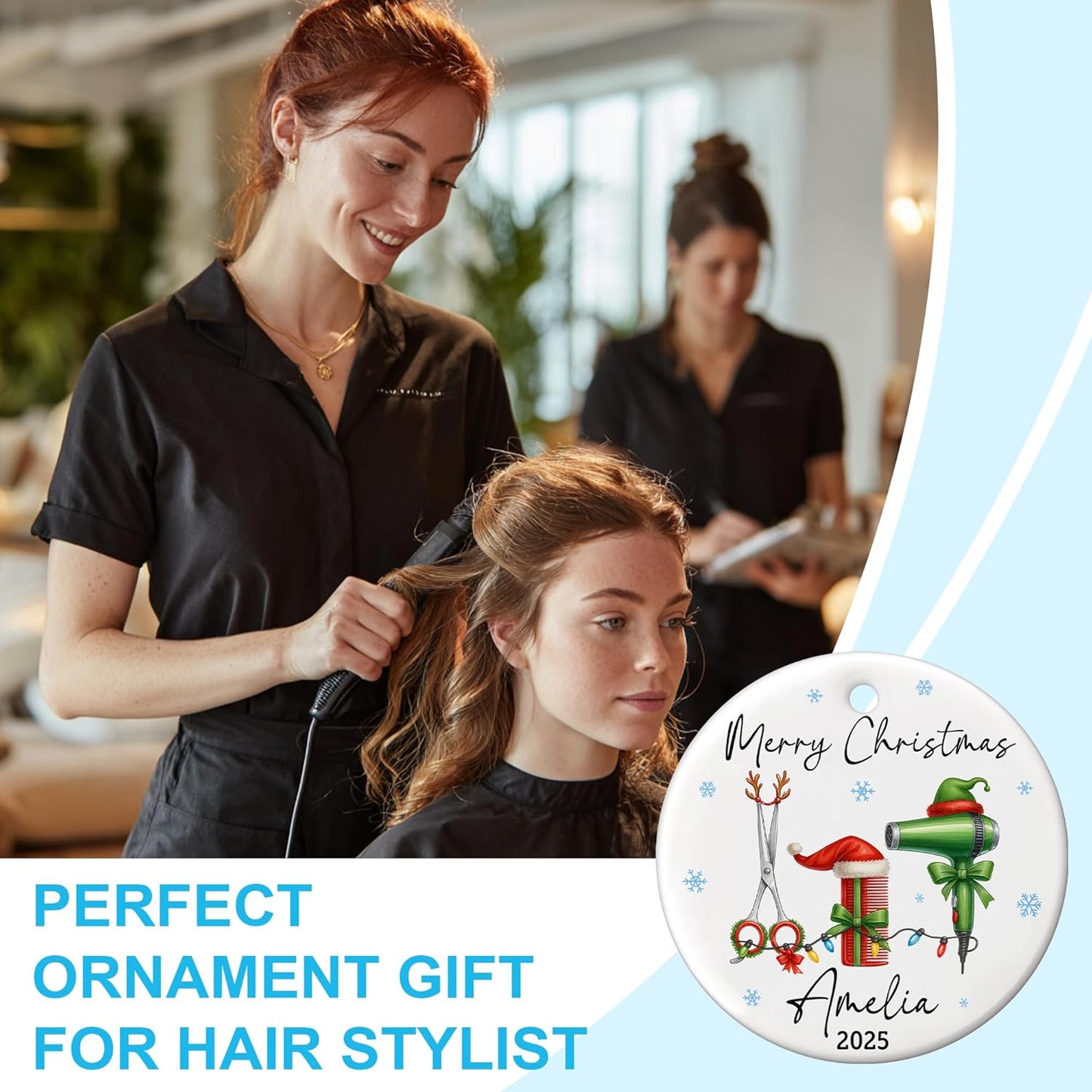 Personalized Hair Stylist Ornament – Custom Name for Hairdresser Ceramic Ornament