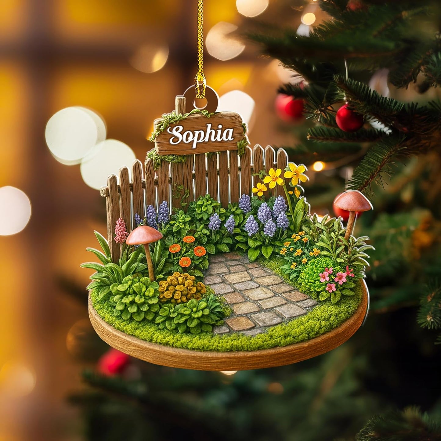 Personalized Gardening Acrylic Ornament – Custom Name Garden Tools Christmas Tree Decoration for Gardeners & Plant Lovers TG7