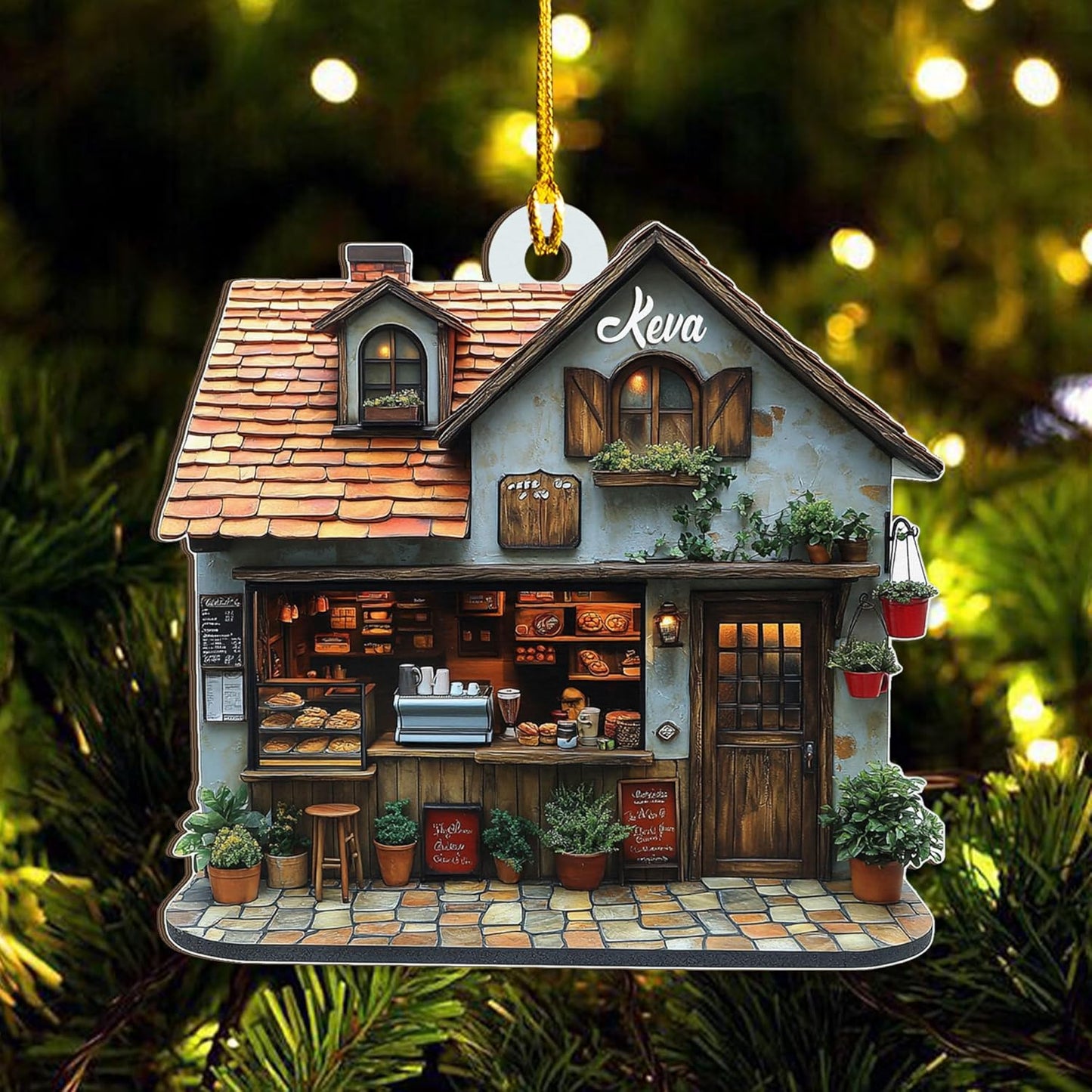 Personalized Coffee House Ornament – Unique Holiday Keepsake for Coffee Lover TC16