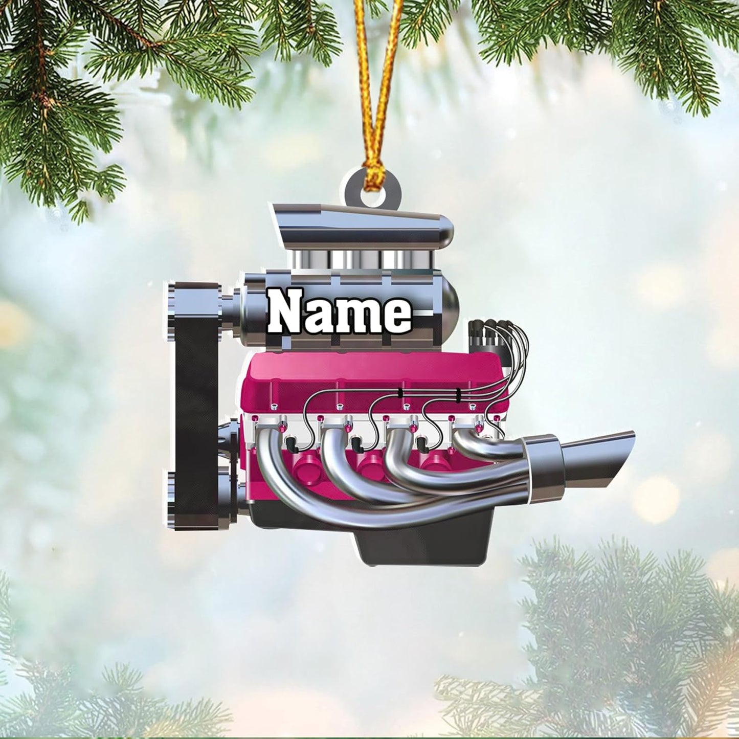 Custom Drag Racing Ornament – Personalized Hot Rod Engine Acrylic Christmas Decoration, Mechanic Gift for Car Lovers TDR18