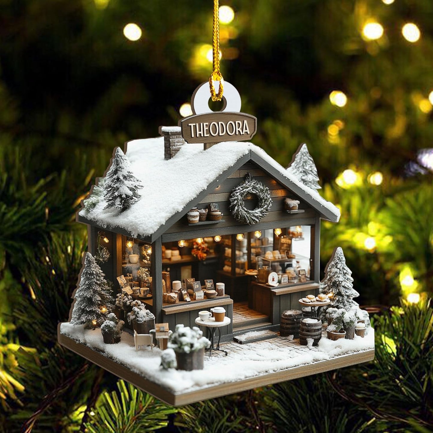 Personalized Coffee House Ornament – Unique Holiday Keepsake for Coffee Lover TC19