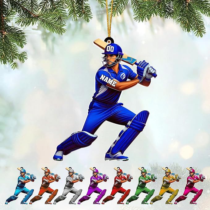 Personalized Cricket Christmas Ornament 2025, Custom Cricket Bat Ornament N25