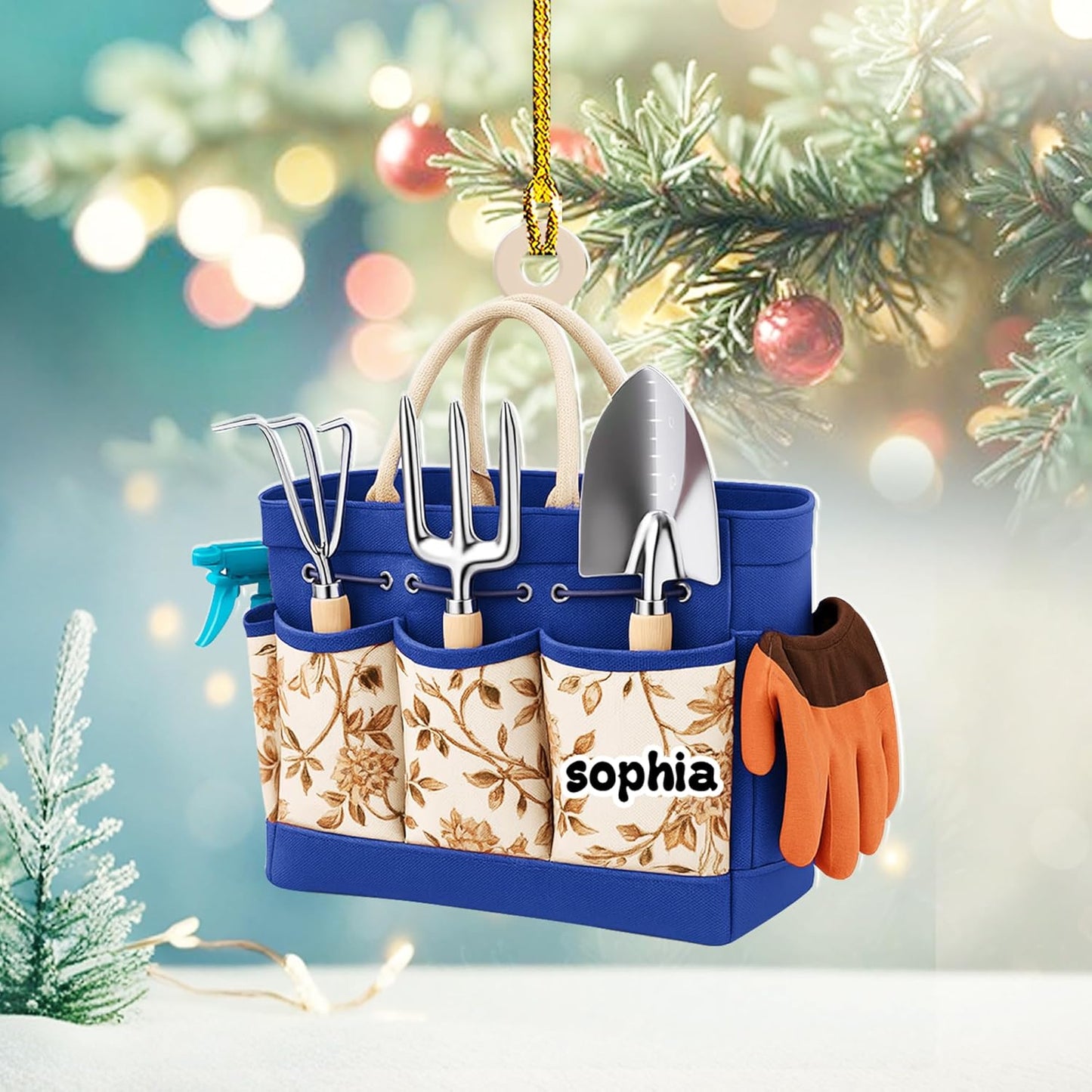 Personalized Gardening Acrylic Ornament – Custom Name Garden Tools Christmas Tree Decoration for Gardeners & Plant Lovers TG2