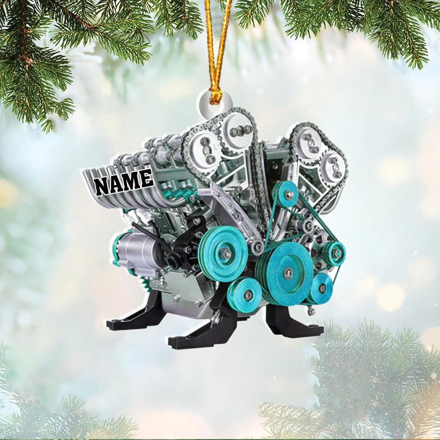 Personalized Racecar Ornament – Custom Acrylic Hot Rod Engine Design, Automotive Christmas Keepsake TDR13