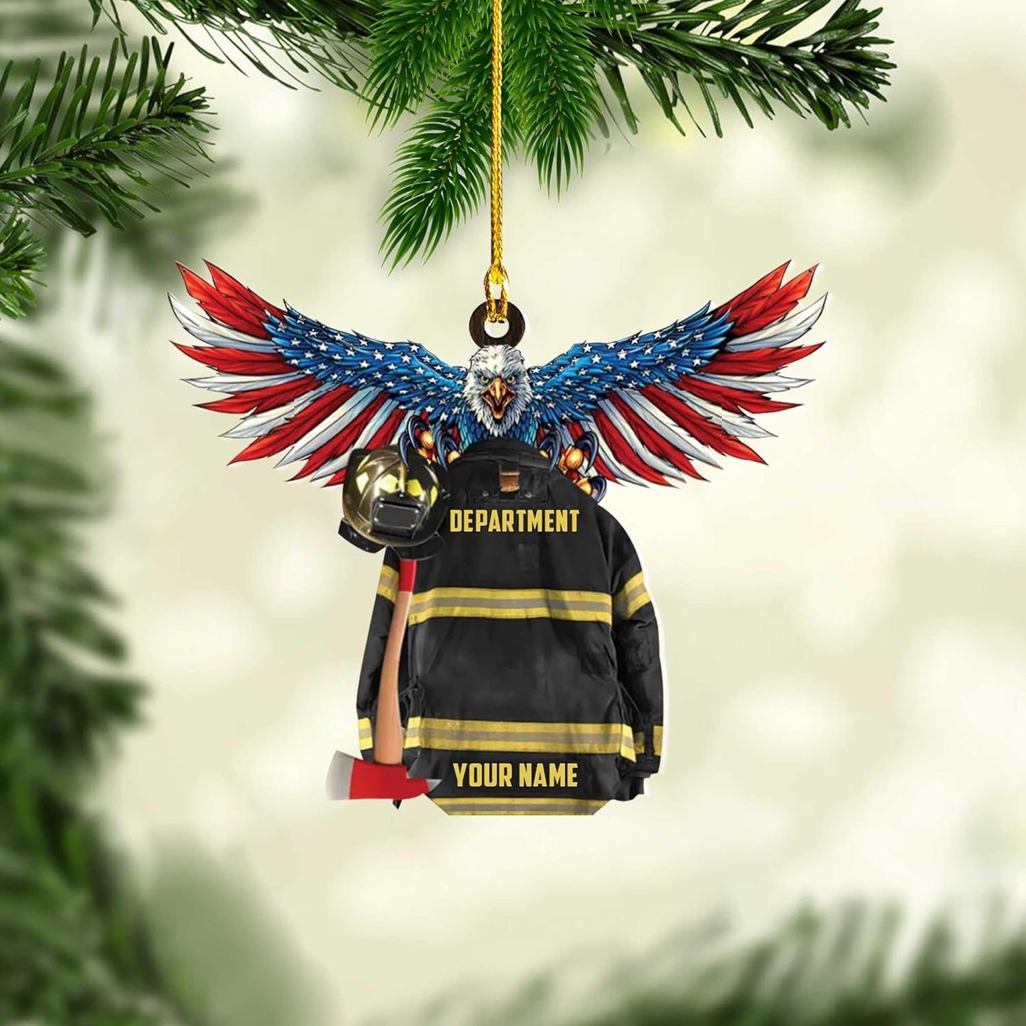 Personalized Firefighter Uniform Christmas Ornament Style 10