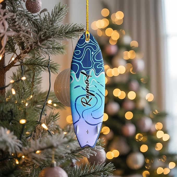 Personalized Surfboard Christmas Ornament - Surfing Tree Decoration Gift for Surfers LL12