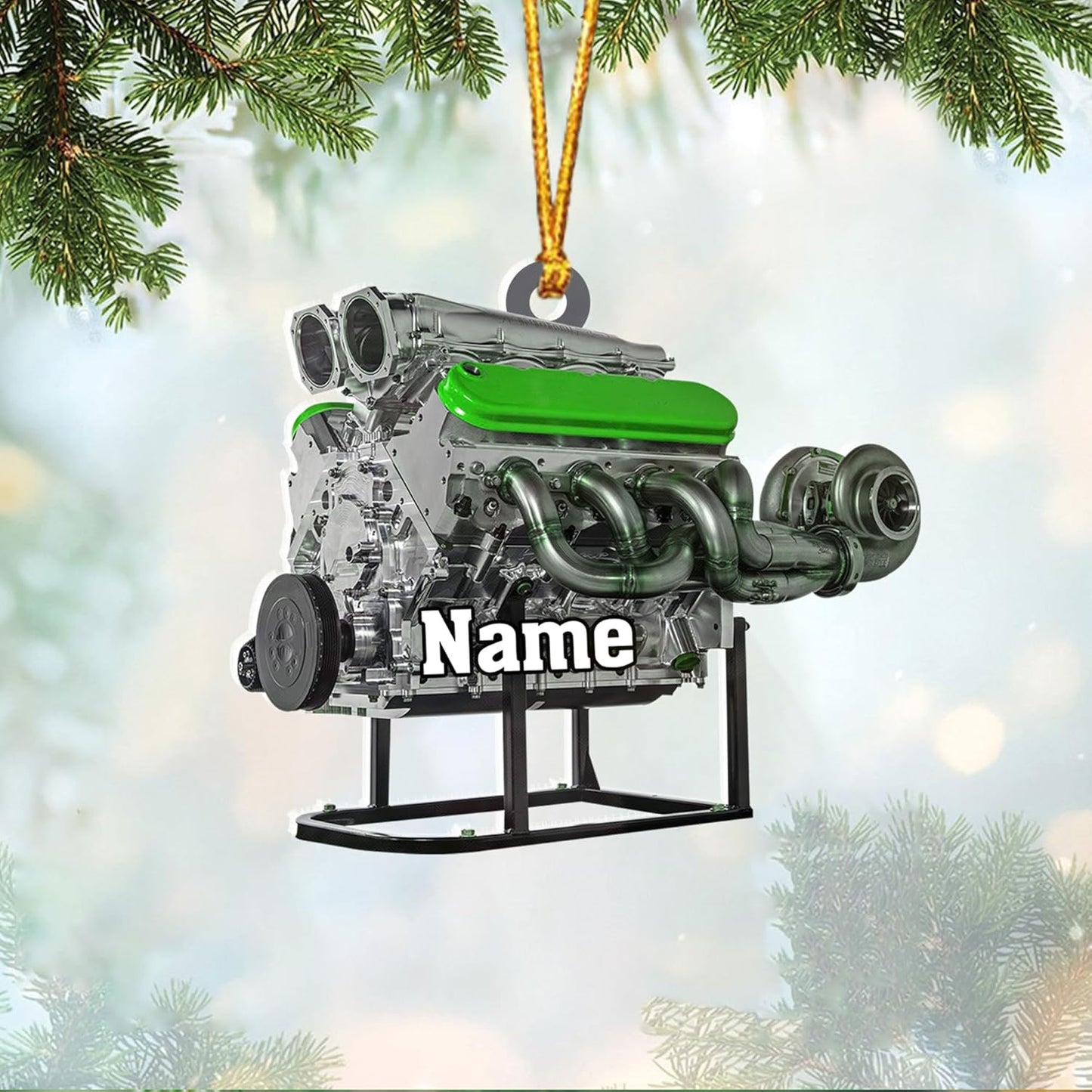 Custom Name Drag Racer Ornament – Personalized Acrylic Engine Design, Power Tool Themed Christmas Gift TDR19