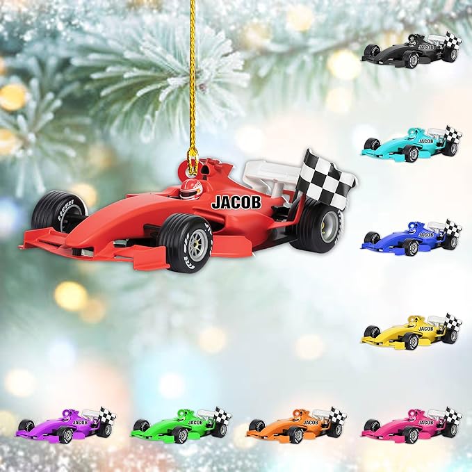 Personalized Racing Car Christmas Ornament – Custom Name Acrylic Race Car Ornament, Driver Gift, Motorsport Holiday Decoration, Car Lover Keepsake TR2