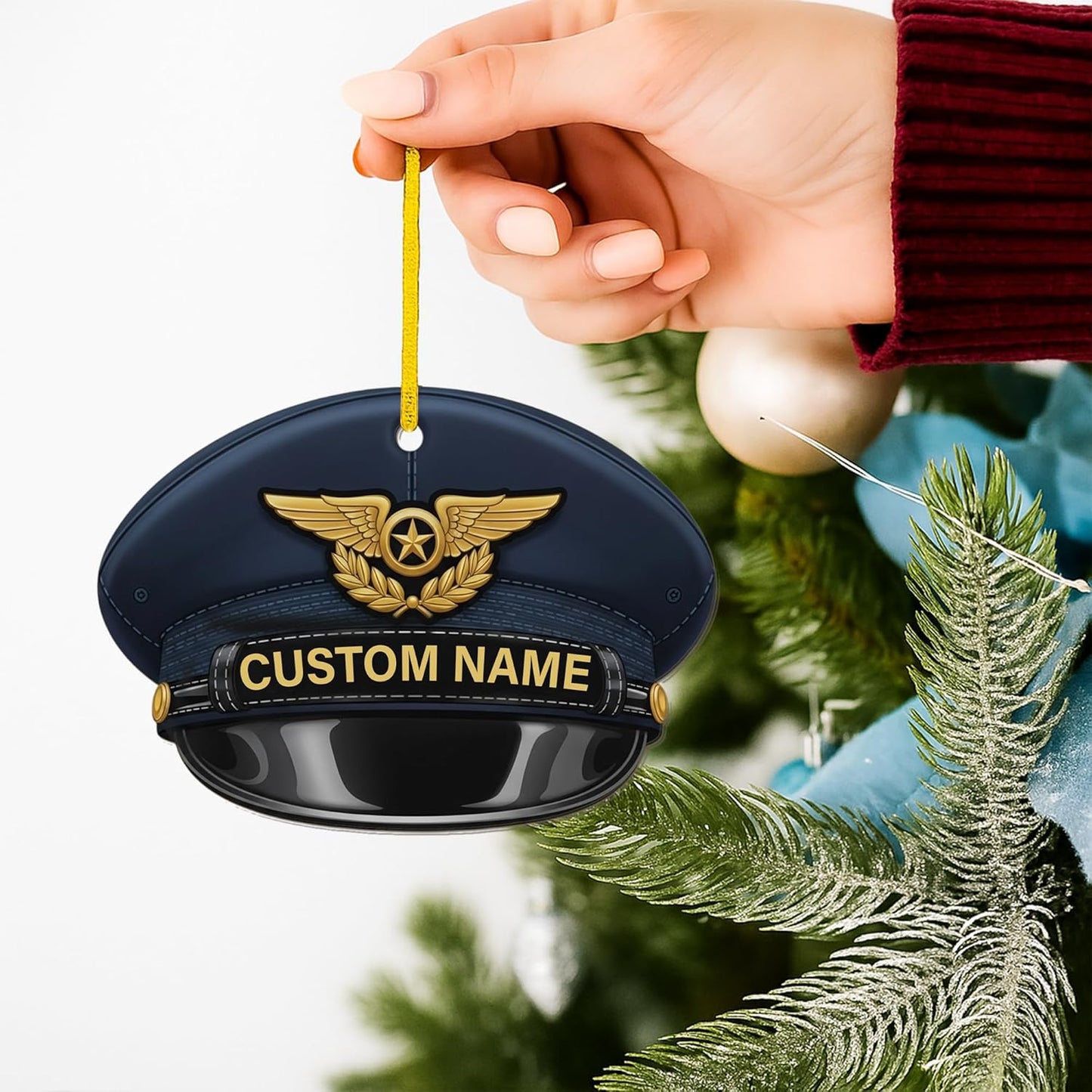 Custom Name Pilot Hat Christmas Ornament