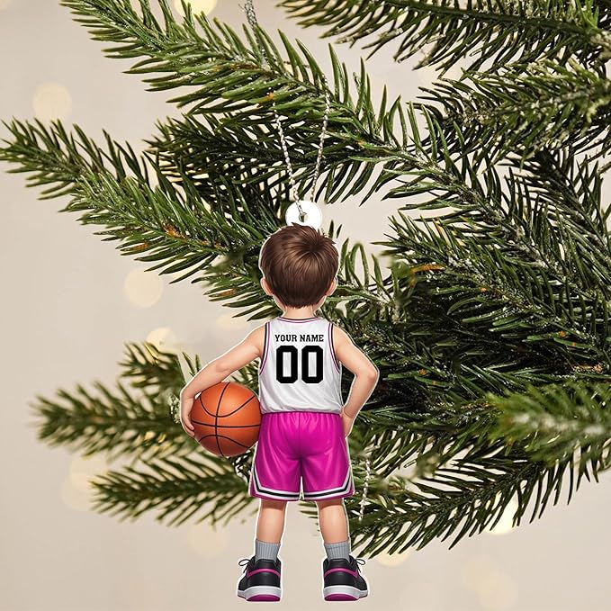Personalized Basketball Christmas Ornament – Custom Name Acrylic Ornament, Sports Holiday Decoration, Basketball Player Gift N16