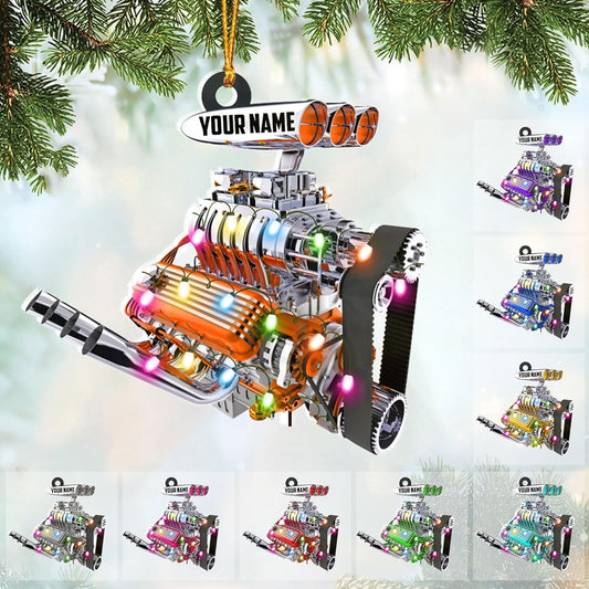 Custom Name Drag Racer Ornament – Personalized Acrylic Engine Design, Power Tool Themed Christmas Gift TDR20