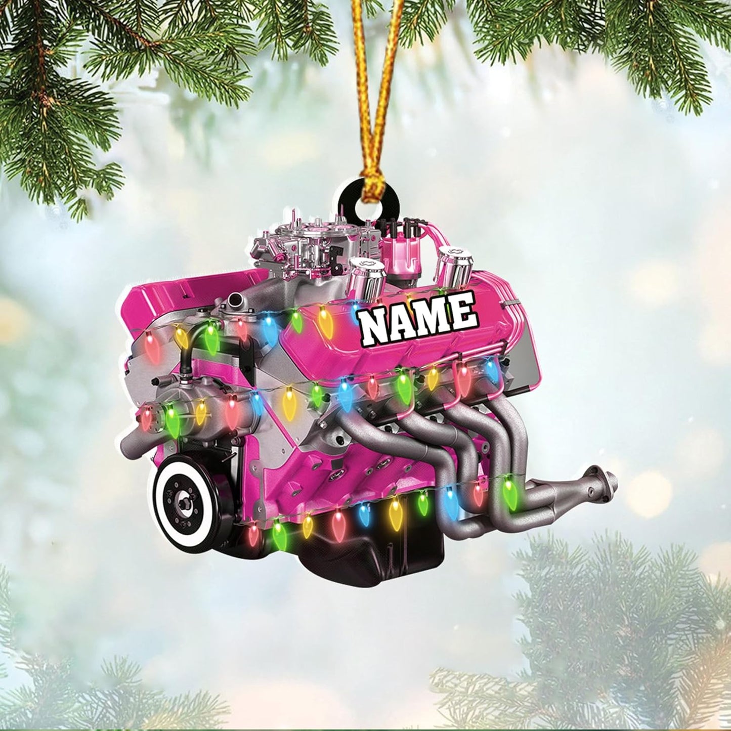 Custom Drag Racing Ornament – Personalized Hot Rod Engine Acrylic Christmas Decoration, Mechanic Gift for Car Lovers TDR17