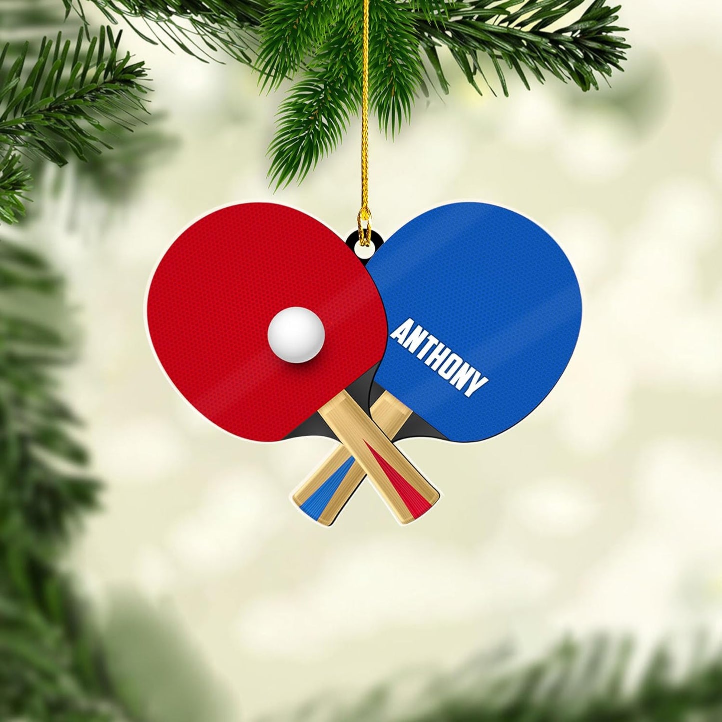 Personalized Ping Pong Christmas Ornament – Custom Name Acrylic 2D Flat Table Tennis Ornament, Holiday Decoration, Gift for Table Tennis Players TT1