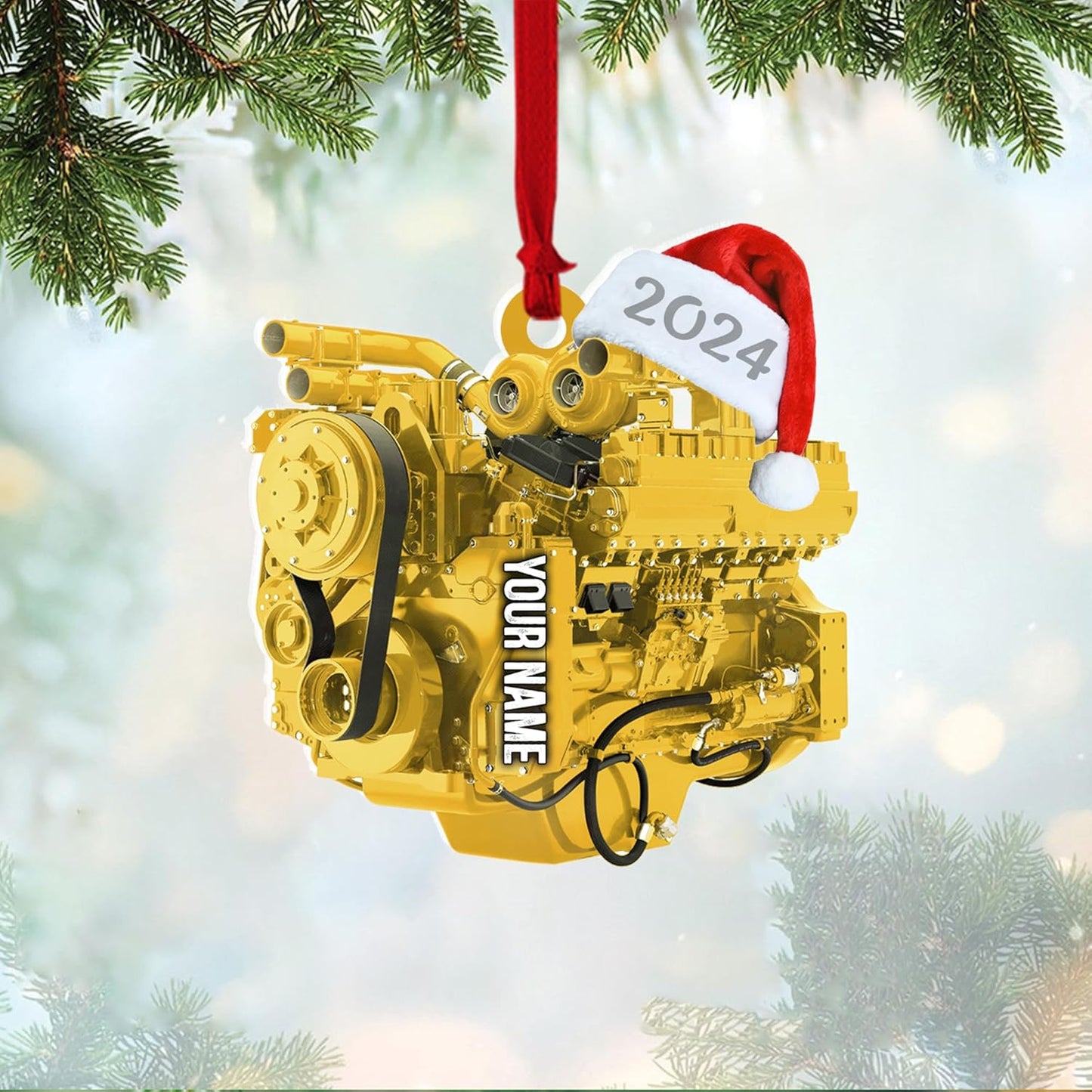 Custom Drag Racing Ornament – Personalized Hot Rod Engine Acrylic Christmas Decoration, Mechanic Gift for Car Lovers TDR9