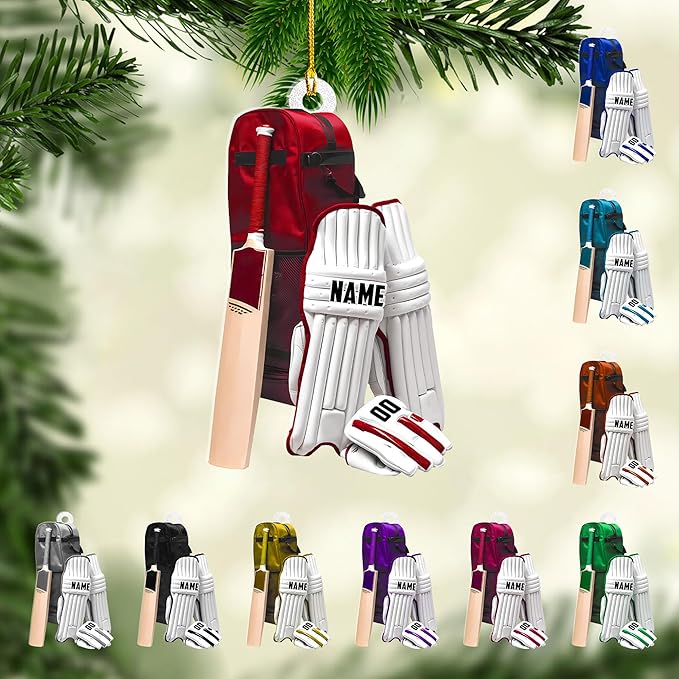 Personalized Cricket Christmas Ornament 2025, Custom Cricket Bat Ornament NO7
