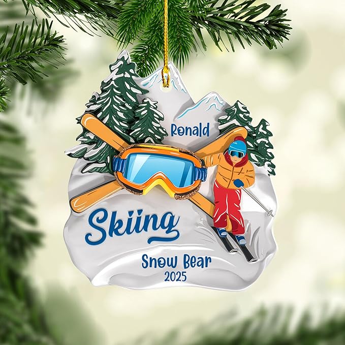 Personalized Snow Skiing Ornament, Custom Colored Skiing Mask Shape Ornament N12