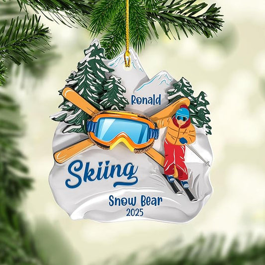 Personalized Snow Skiing Ornament, Custom Colored Skiing Mask Shape Ornament N12