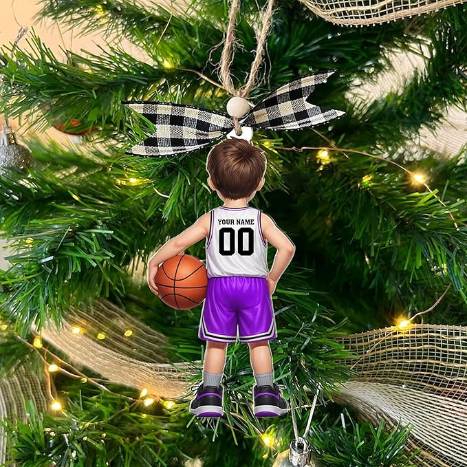 Personalized Basketball Christmas Ornament – Custom Name Acrylic Ornament, Sports Holiday Decoration, Basketball Player Gift N16