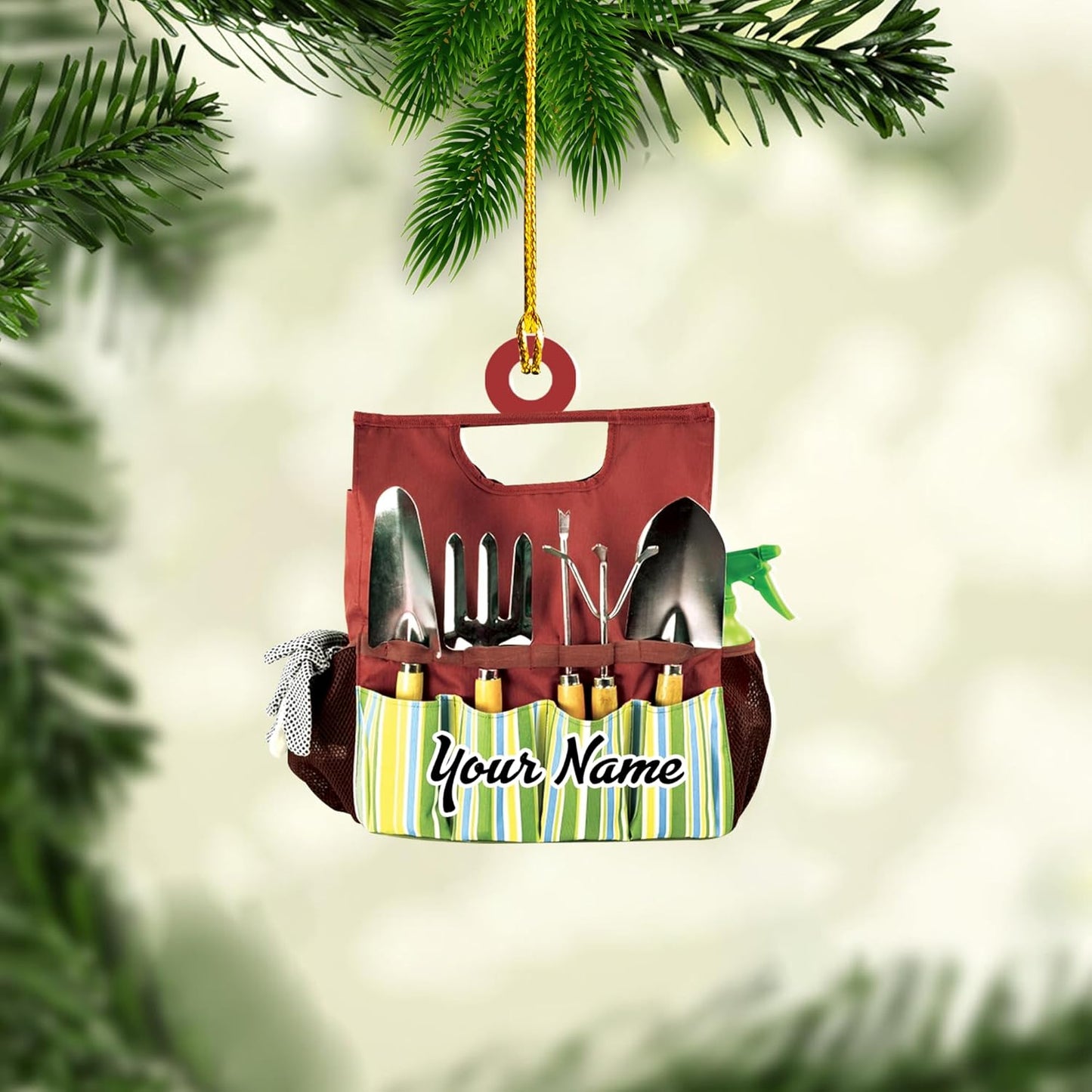 Personalized Gardening Acrylic Ornament – Custom Name Garden Tools Christmas Tree Decoration for Gardeners & Plant Lovers TG14
