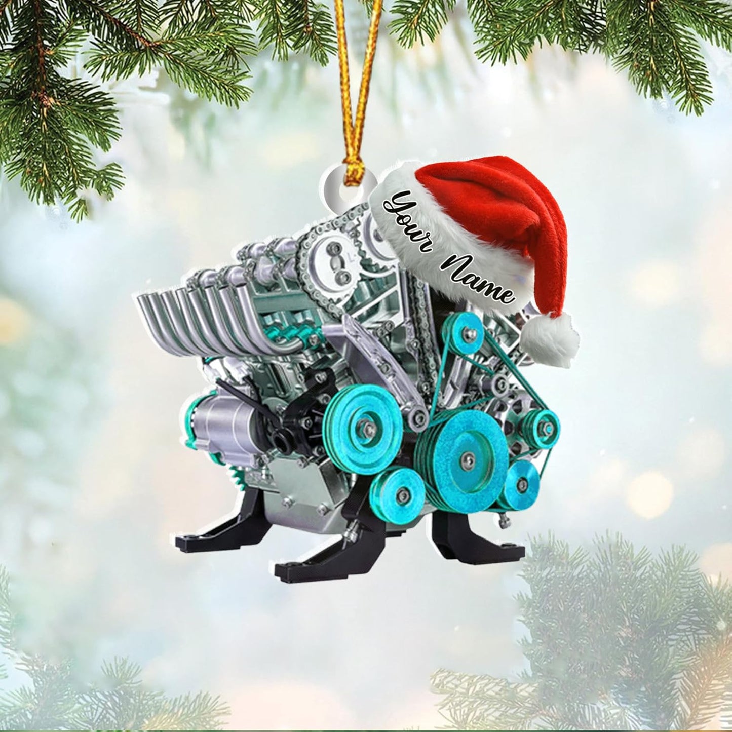 Personalized Hot Rod Ornament – Custom Engine Acrylic Christmas Ornament, Automotive Gift for Mechanics and Drivers TDR15