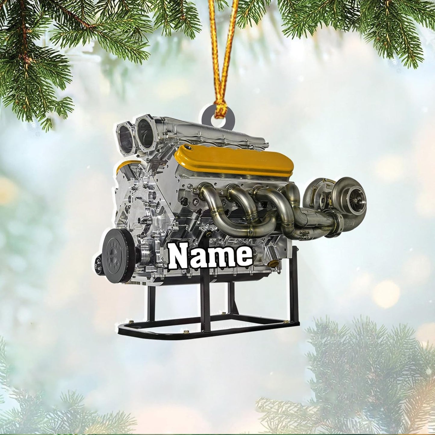 Custom Name Drag Racer Ornament – Personalized Acrylic Engine Design, Power Tool Themed Christmas Gift TDR19