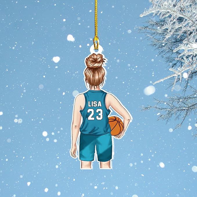 Personalized Basketball Christmas Ornament – Custom Name Acrylic Ornament, Sports Holiday Decoration, Basketball Player Gift N13