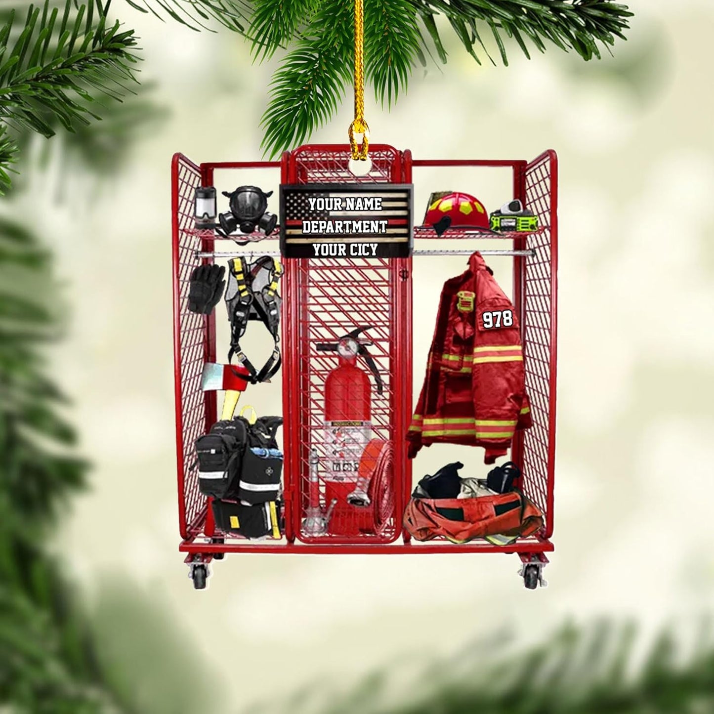Personalized Firefighter Locker Christmas Ornament Style 1