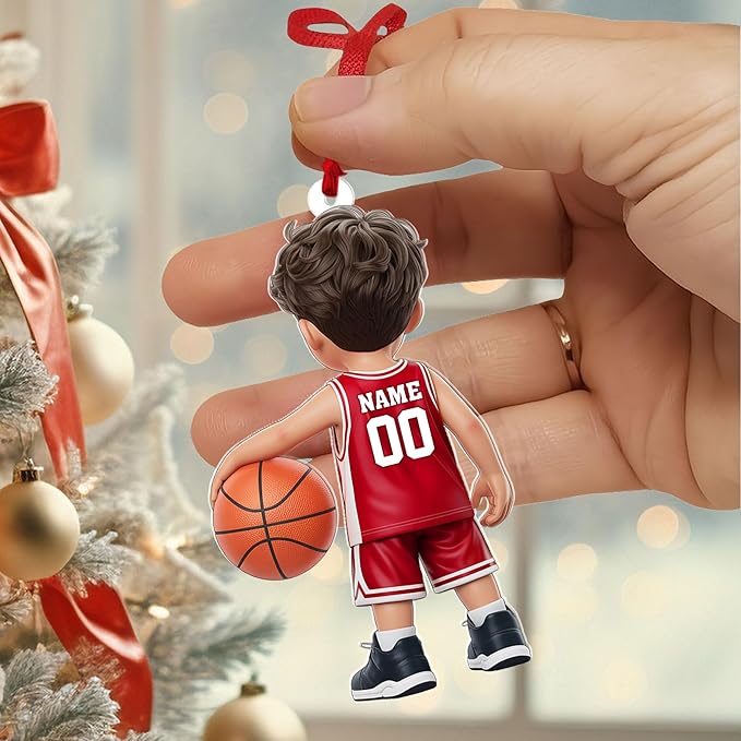 Personalized Basketball Christmas Ornament – Custom Name Acrylic Ornament, Sports Holiday Decoration, Basketball Player Gift N19