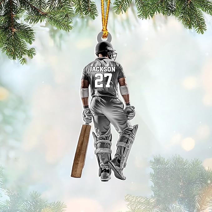 Personalized Cricket Christmas Ornament 2025, Custom Cricket Bat Ornament N19