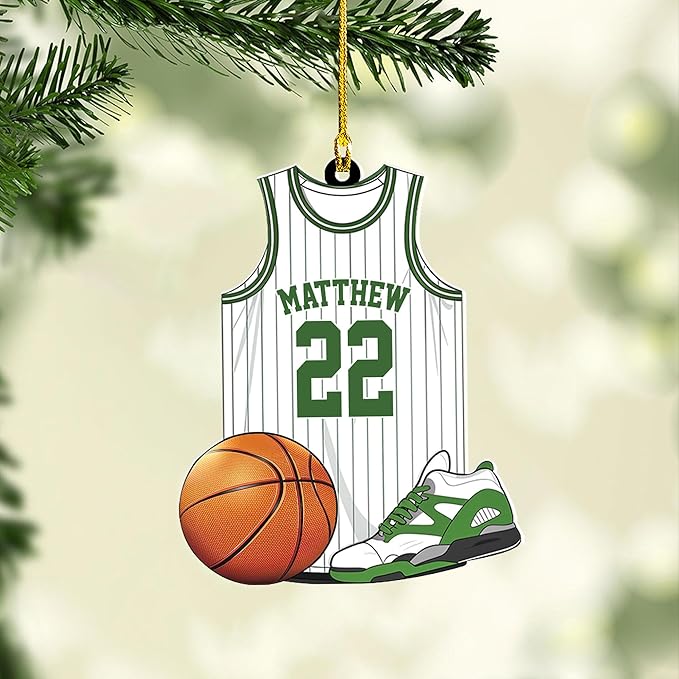 Personalized Basketball Christmas Ornament – Custom Name Acrylic Ornament, Sports Holiday Decoration, Basketball Player Gift N05