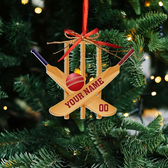 Personalized Cricket Christmas Ornament 2025, Custom Cricket Bat Ornament N16