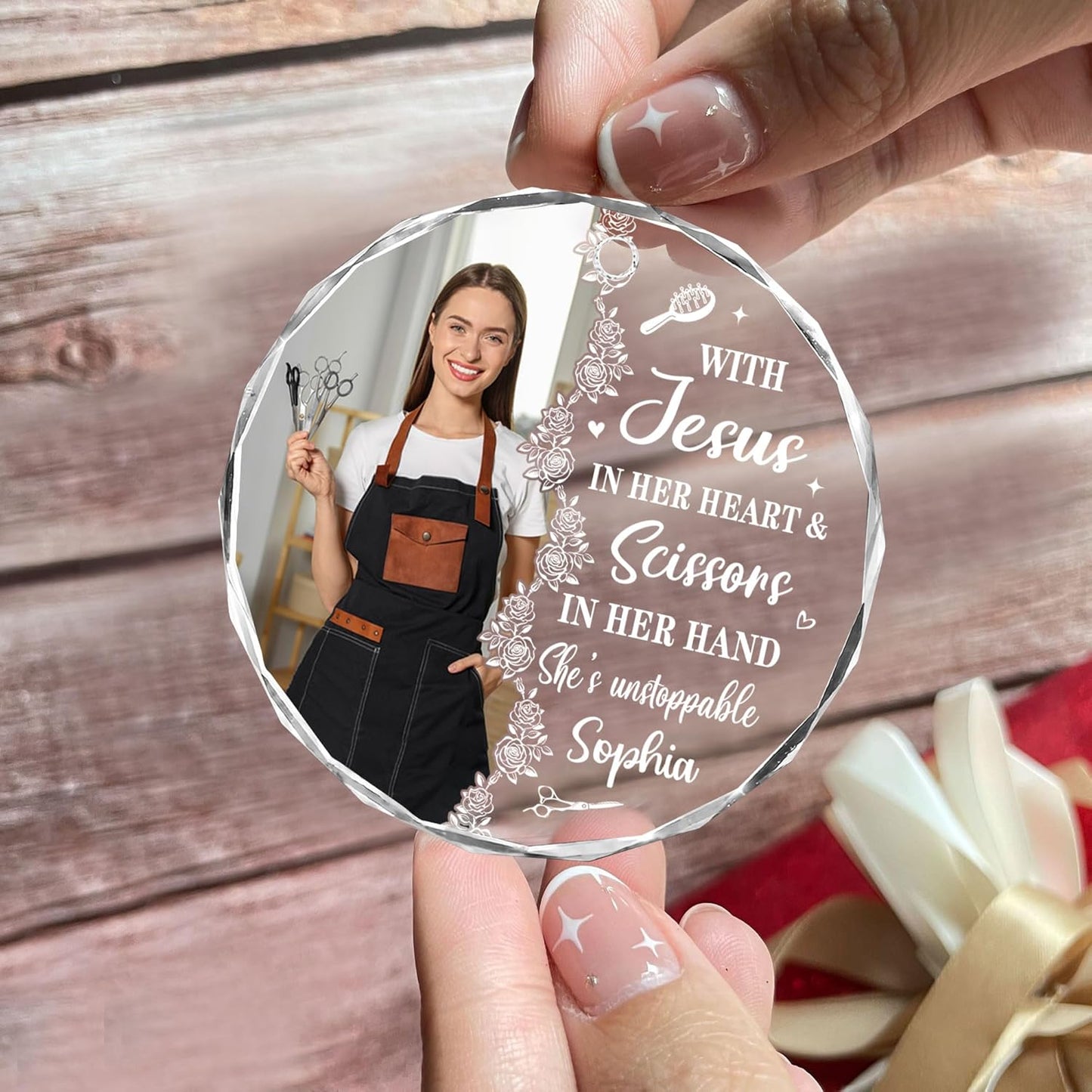 Personalized Hair Stylist Ornament – Custom Name for Hairdresser Glass Ornament Style 2