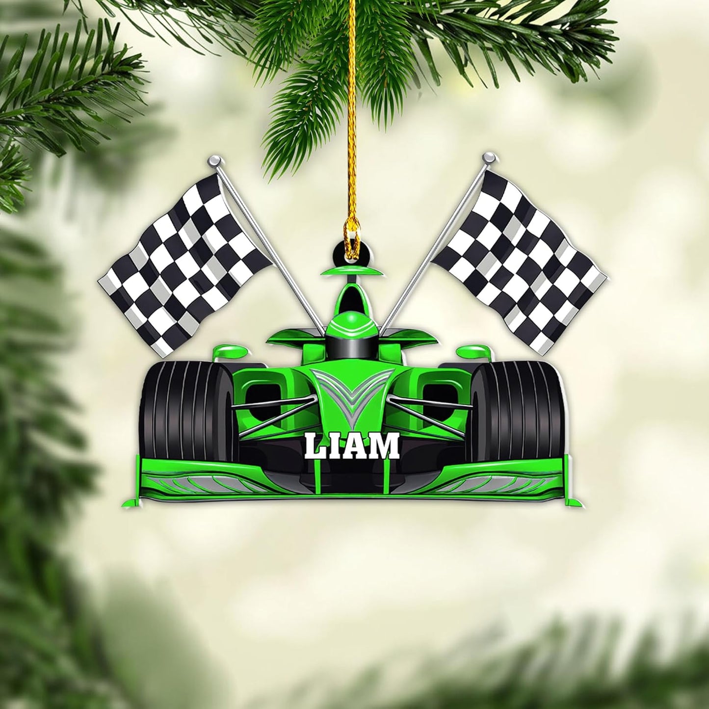 Personalized Racing Car Christmas Ornament – Custom Name Acrylic Race Car Ornament, Driver Gift, Motorsport Holiday Decoration, Car Lover Keepsake TR4