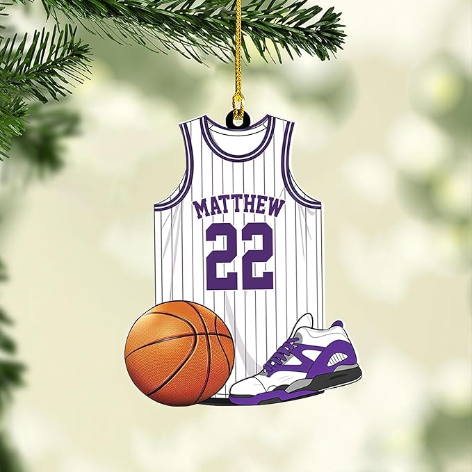 Personalized Basketball Christmas Ornament – Custom Name Acrylic Ornament, Sports Holiday Decoration, Basketball Player Gift N05
