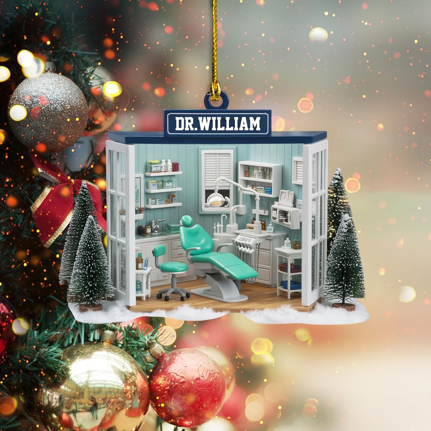 Custom Dentist Office Christmas Ornament Style 2
