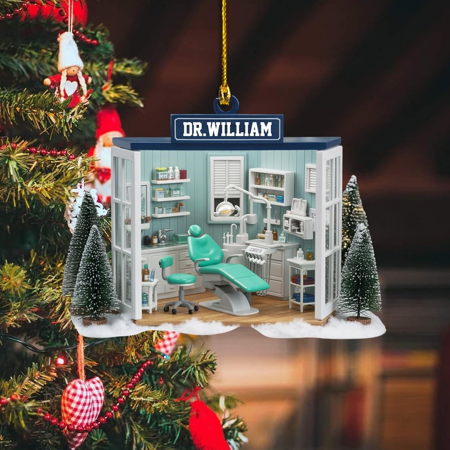 Custom Dentist Office Christmas Ornament Style 2