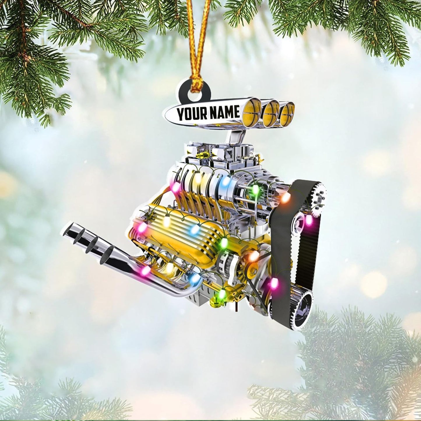 Custom Name Drag Racer Ornament – Personalized Acrylic Engine Design, Power Tool Themed Christmas Gift TDR20