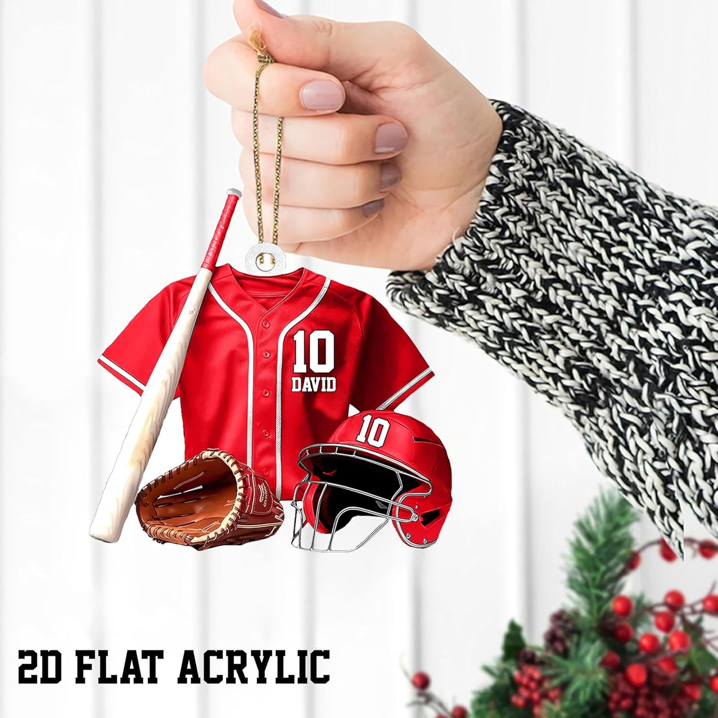 Personalized Baseball Christmas Ornament – Custom Name Acrylic Ornament, Sports Holiday Decoration, Baseball Player Gift TH25