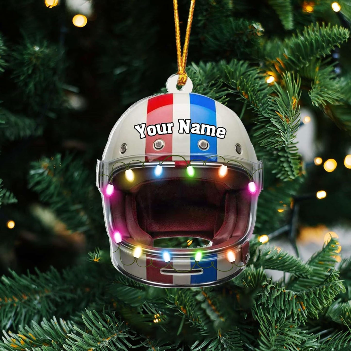 Personalized Helmet Drag Racing Christmas Ornament - Custom Acrylic Hot Rod Engine Gift, Racecar Holiday Tree Keepsake TDR11