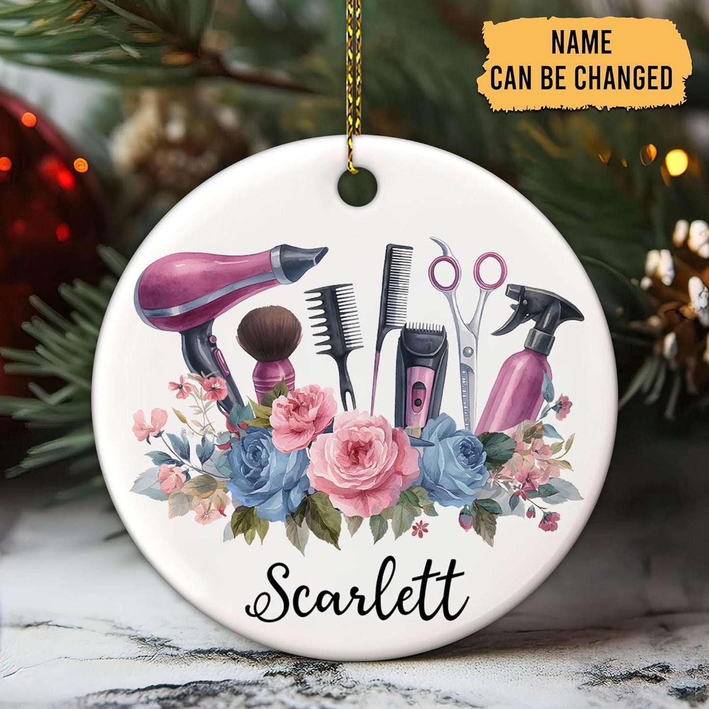 Personalized Hair Stylist Ornament – Custom Name Hairdresser Christmas Ornament Style 22