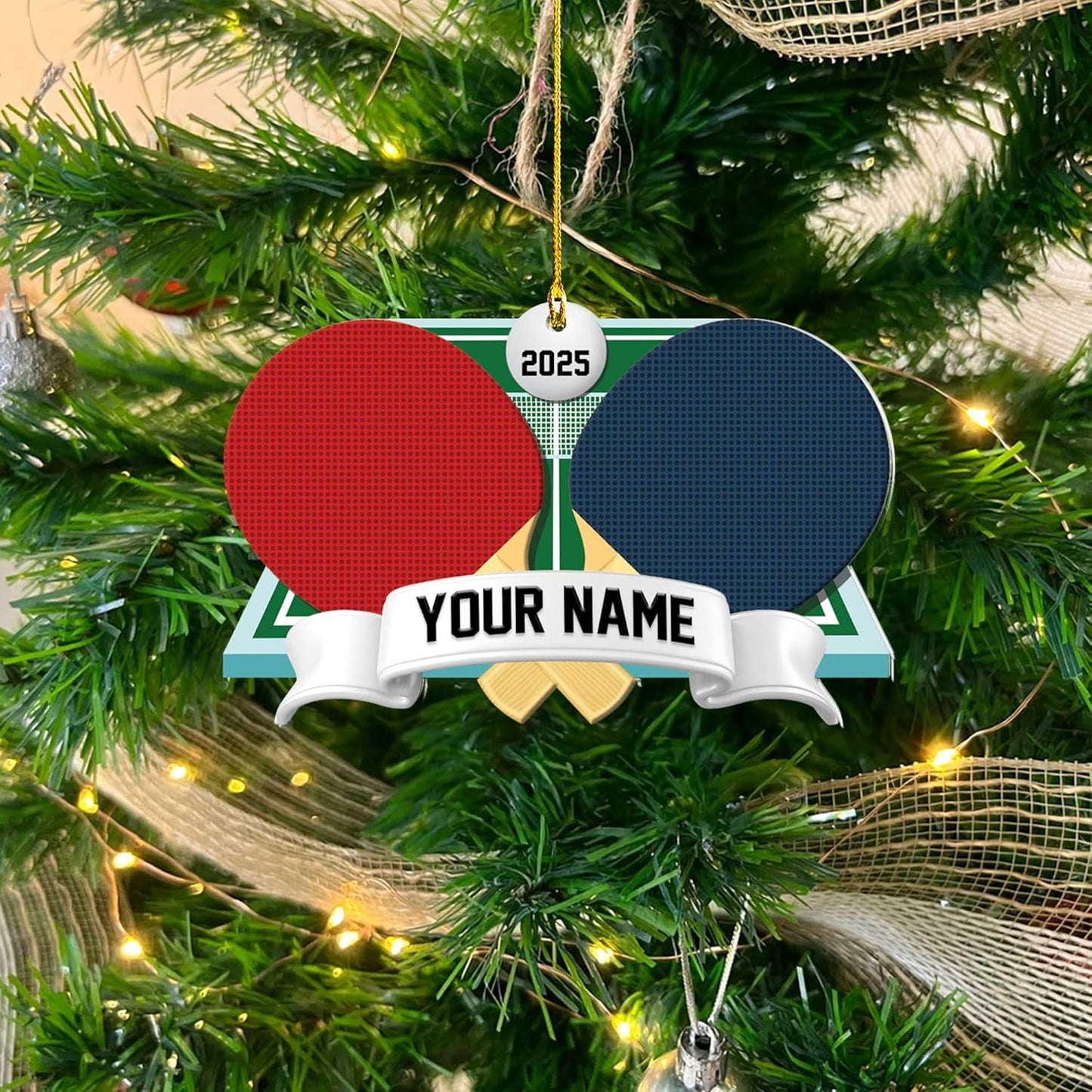 Custom Ping Pong Christmas Ornament – Personalized Acrylic Table Tennis Gift, Sport Holiday Tree Decoration, Flat 2D Design TT13