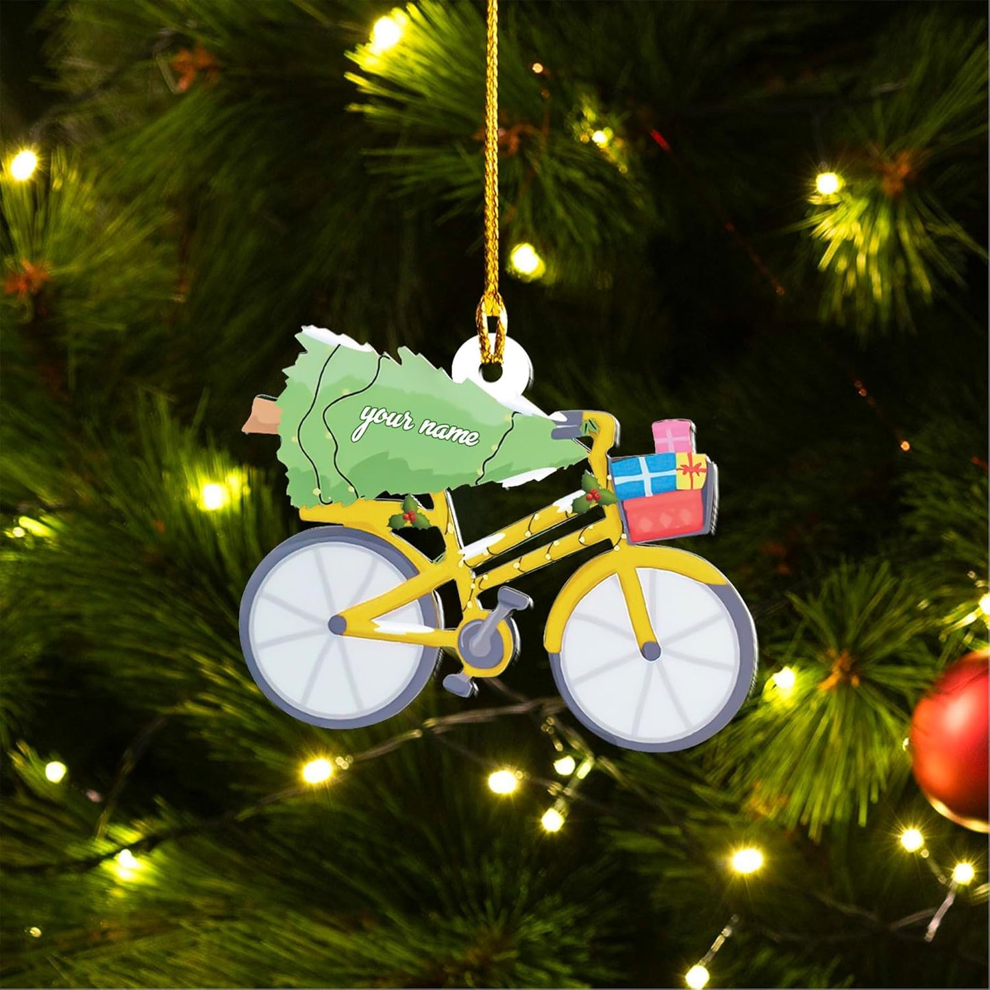 Custom Name Bicycle Acrylic Ornament – Personalized Cycling Gift, Christmas Tree Decor for Bikers 2025 TC43