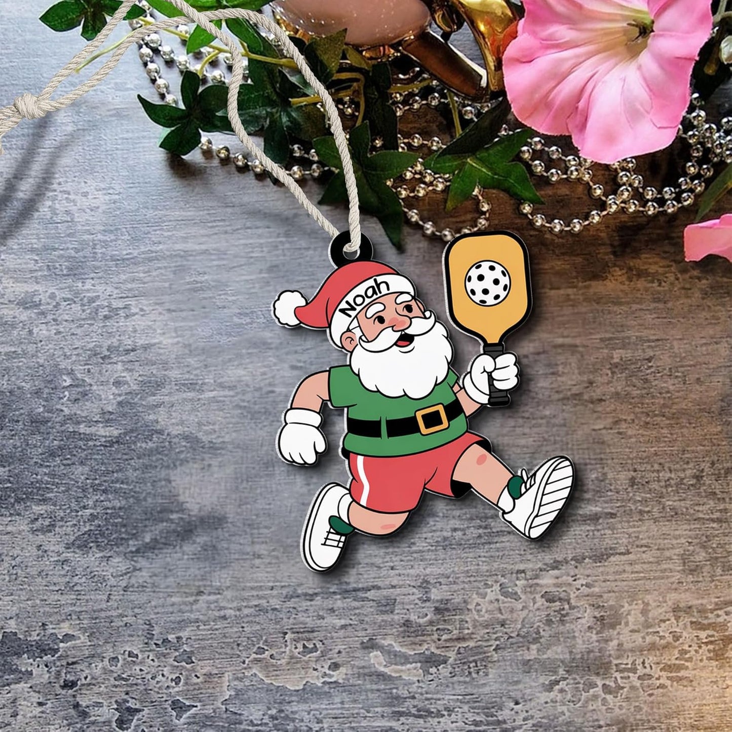 Custom Name Santa Pickleball Ornament – Pickleball Christmas Ornament